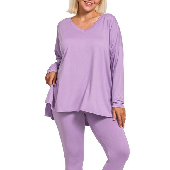 V‑Neck Long‑Sleeve Loungewear Leggings Set – Buttery Soft Brushed DTY Microfiber - Picture 3 of 5